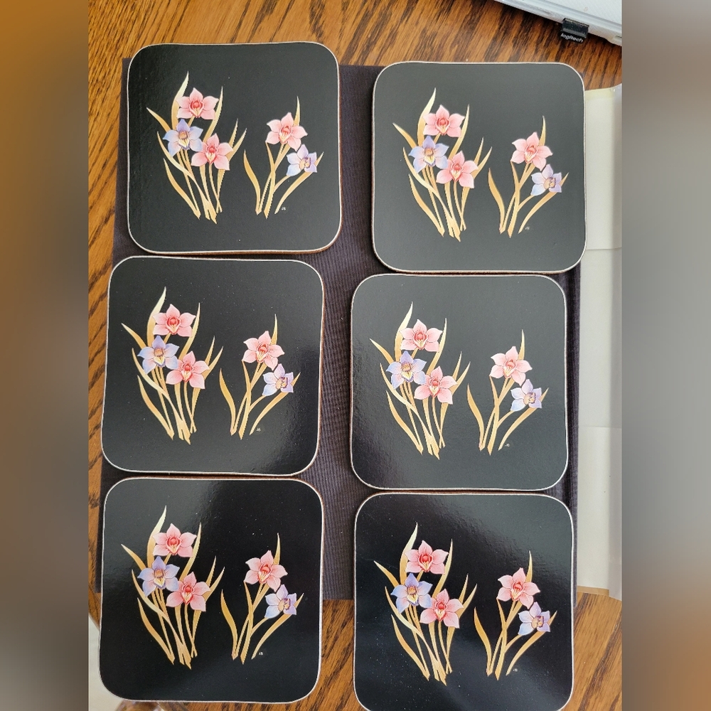 Vintage Cavalli Floral Coaster Set Orchids Made in New Zealand Original Box - Picture 7 of 16